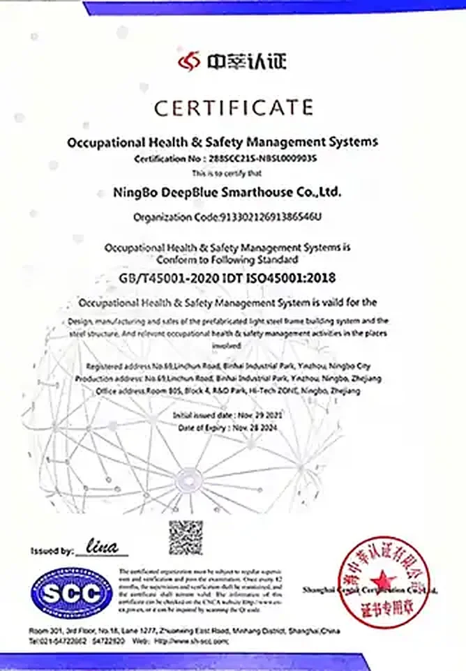 ISO 45001 occupational health and safety certificate